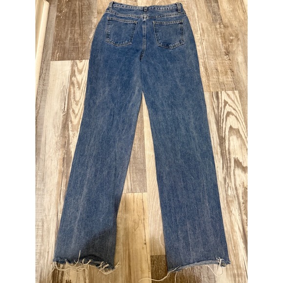 PrettyLittleThing Blue Denim Jeans Raw Hem‎ High Waist Straight Leg Size 4 - Picture 3 of 7
